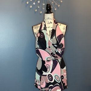 Vintage Bebe 70’s inspired print draped halter dress size XS